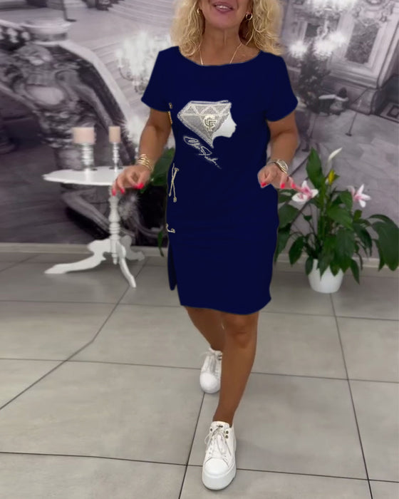 Robe Imprimée Cintrée Fendue