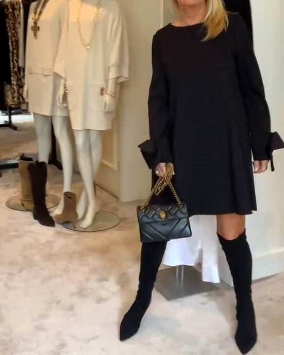 Robe Élégant Col Rond Manche Nœud