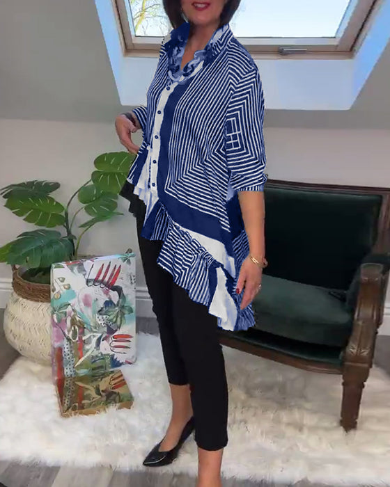 Chemise patchwork irrégulière à boutons imprimés à la mode