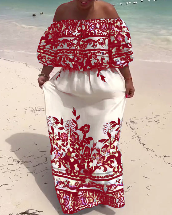 Robe Off-Shoulder Imprimé Resort