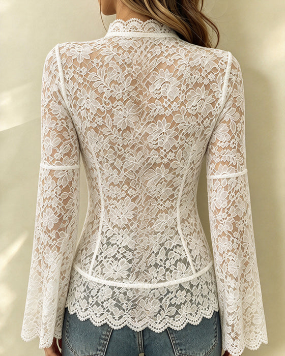 Blouse Col Montant Décontractée Manche Longue