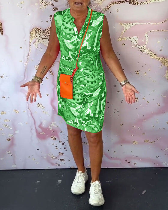 Robe élégante imprimée sans manches col V