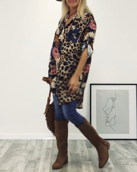 Chemise patchwork imprimé léopard à revers