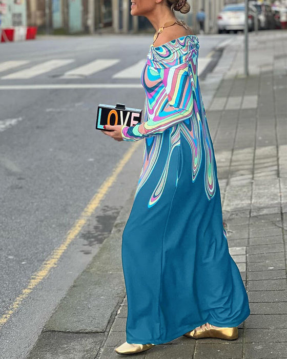 Robe longue élégante à manches longues et épaules dénudées