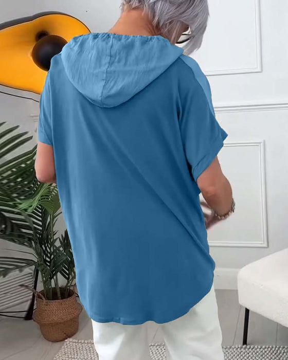 Blouse décontractée à capuche et manches courtes à imprimé floral