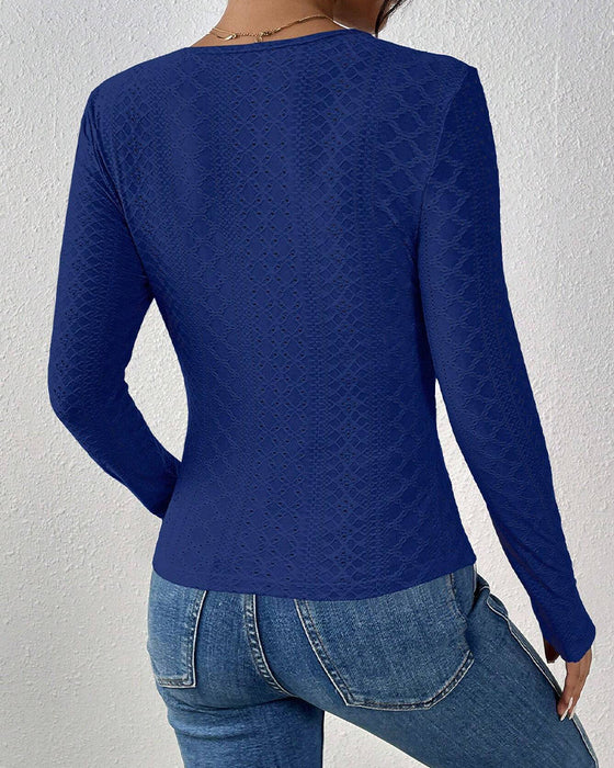 Haut À Manches Longues Col V Panneau En Dentelle