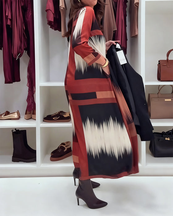 Robe Tendance Imprimée À Col Rond Et Manches Longues