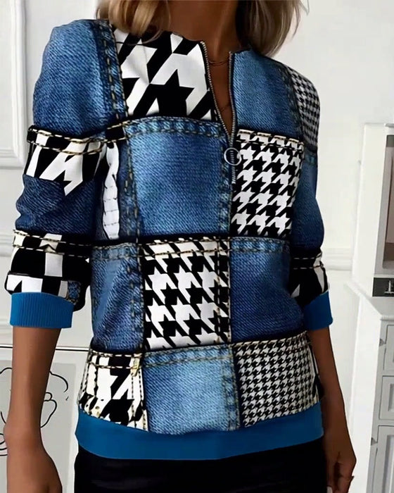 Sweat-shirt imprimé tendance à demi-zip