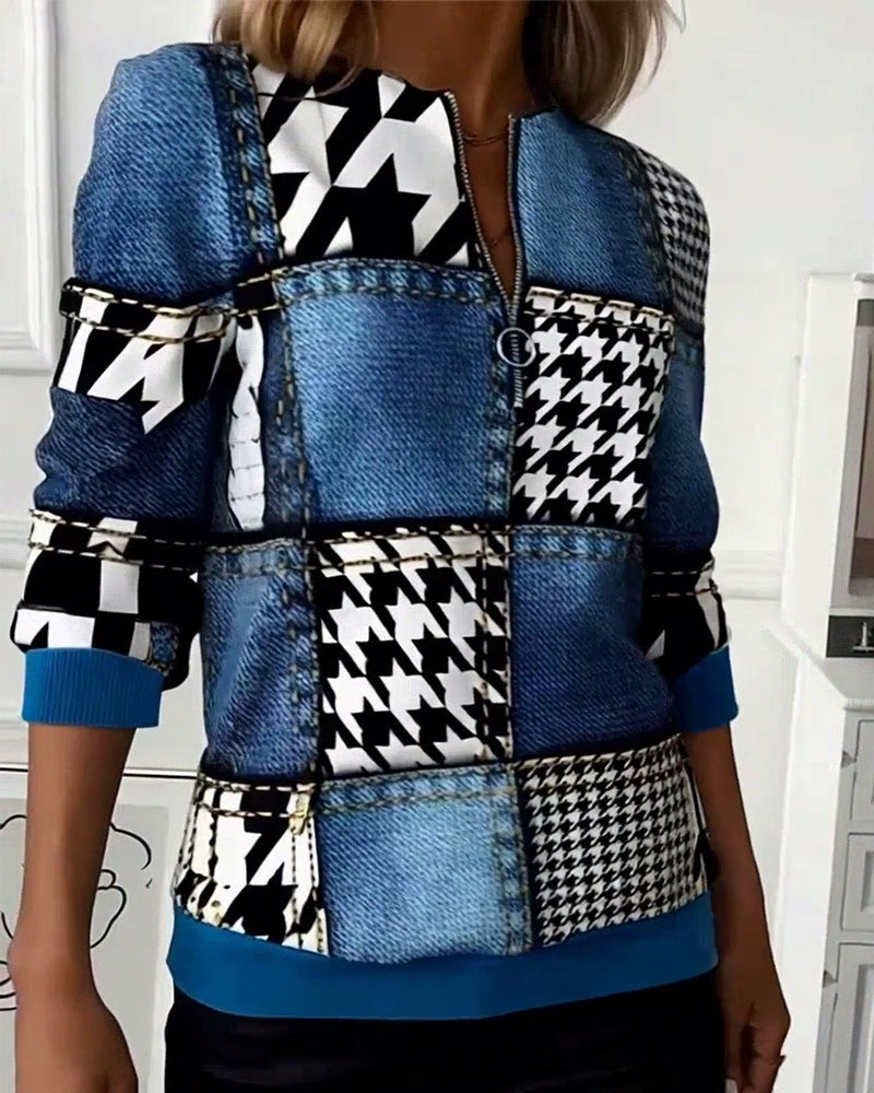 Sweat-shirt imprimé tendance à demi-zip