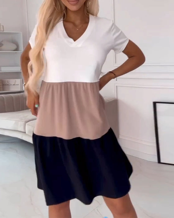 Robe décontractée à manches courtes bloc de couleur