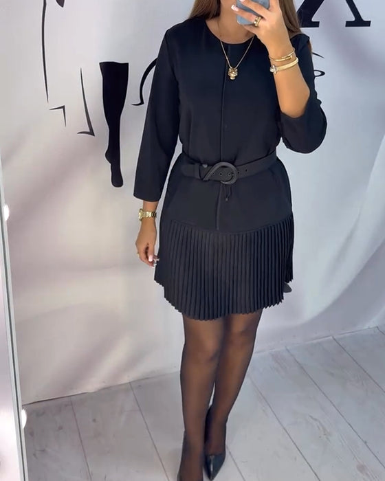 Robe À Manches Trois Quarts À Plis Accordéon