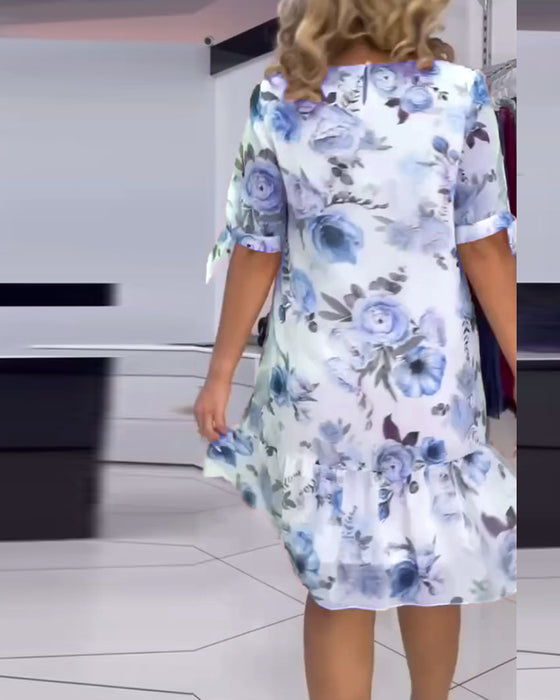 Robe élégante à col rond et imprimé floral