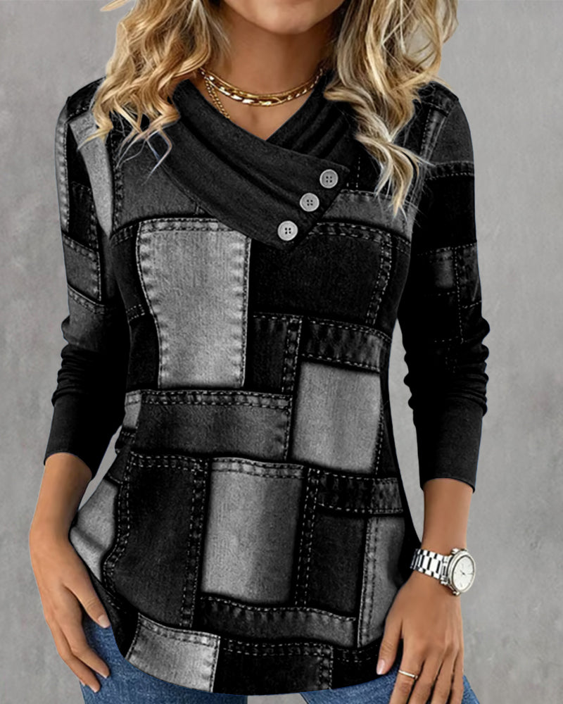 Haut À Manches Longues À Col V Avec Contraste Uni