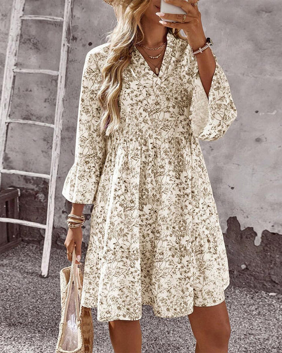 Robe Col Montant Imprimé Floral Ligne-A