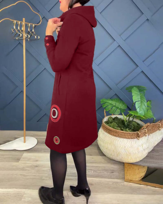 Robe décontractée à capuche zippée et imprimé cercle