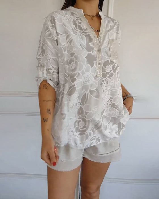 Blouse Col V Boutonnée Imprimée