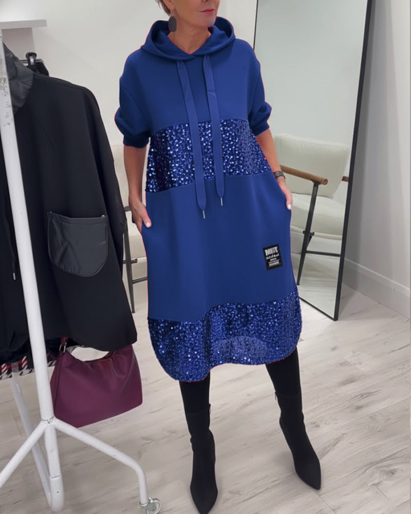 Robe À Capuche Avec Patchwork Tendance