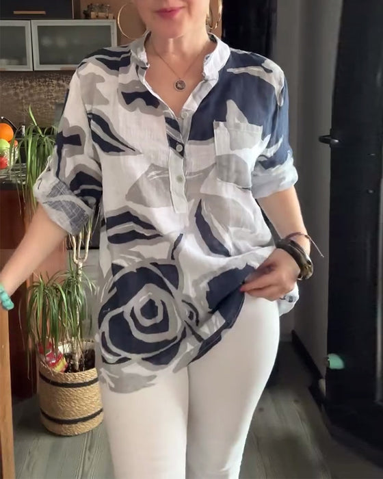 Chemisier décontracté col montant imprimé