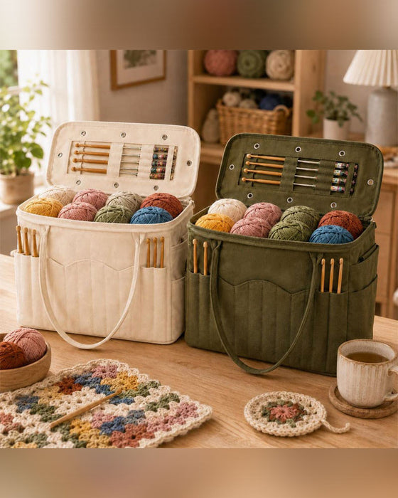 Sac De Rangement En Toile Pour Laine Avec Poches À Aiguilles