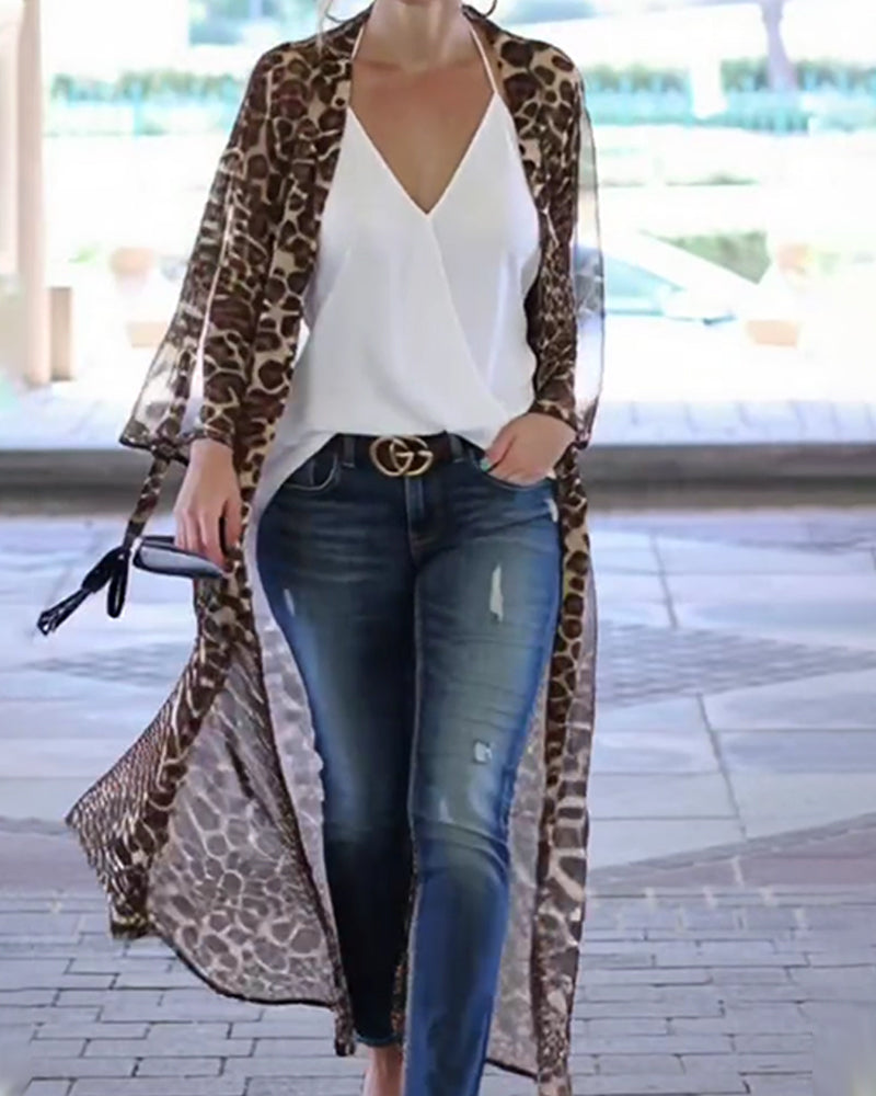 Manteau Long Imprimé Léopard Anti-UV