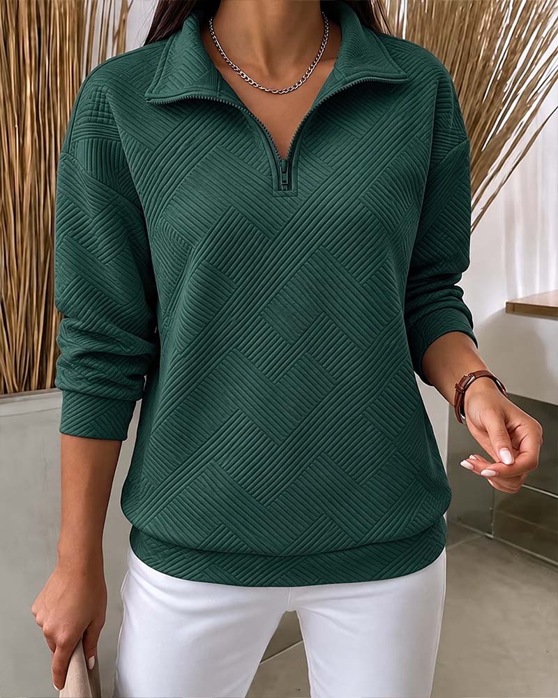 Sweat Uni Demi-Zip Col À Revers