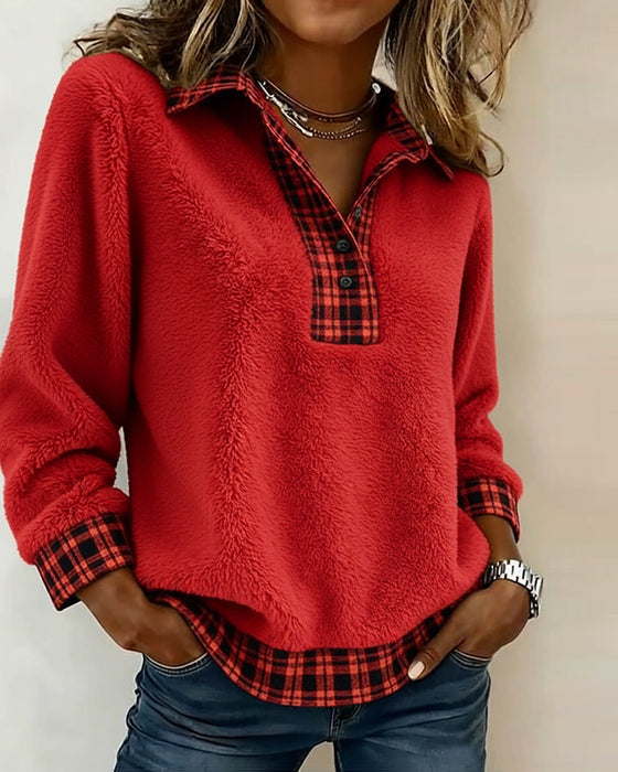 Solid color patchwork plaid top