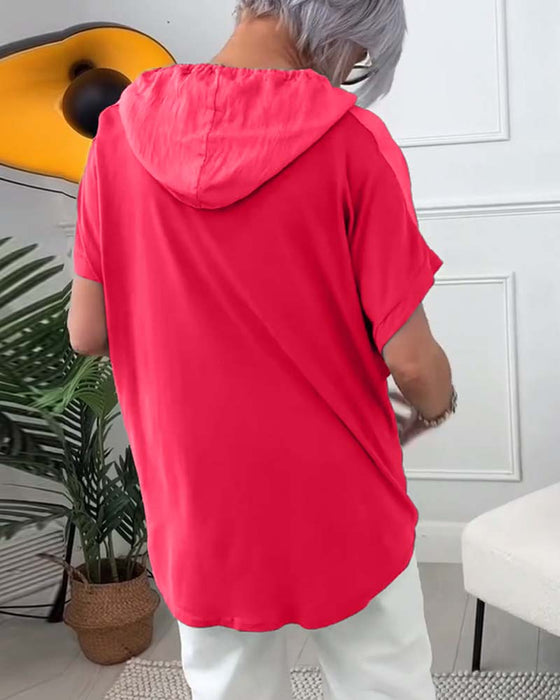 Blouse décontractée à capuche et manches courtes à imprimé floral