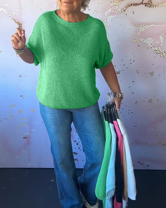 Pull ample décontracté de couleur unie à col rond