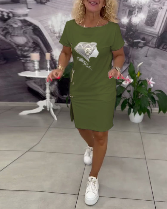 Robe Imprimée Cintrée Fendue