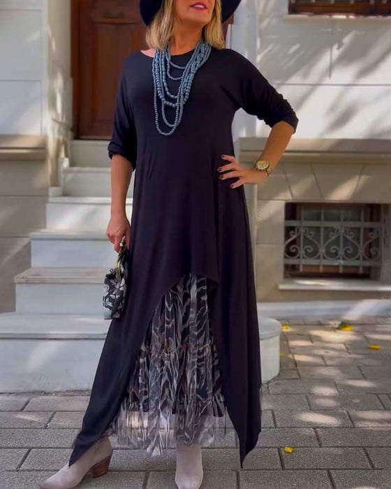 Robe À Manches Longues De Couleur Unie Irrégulière