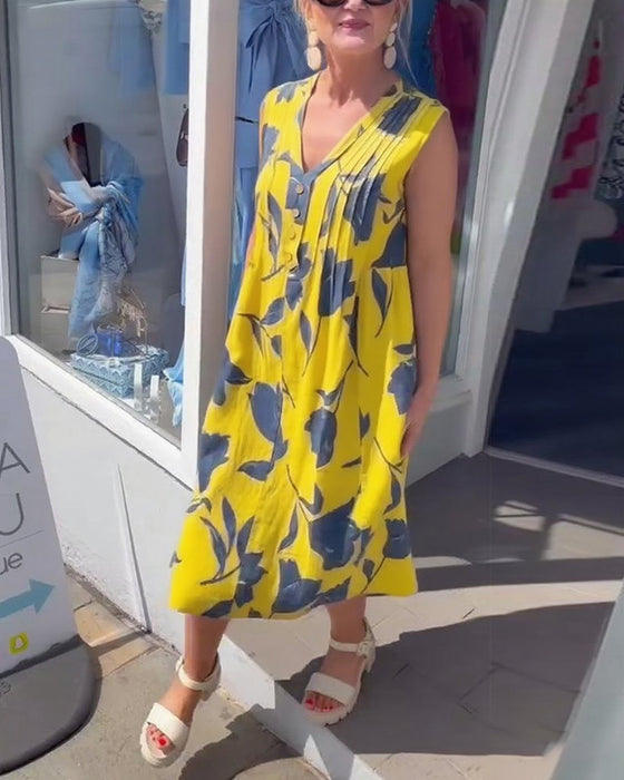 Robe Décolleté En V Sans Manches Imprimée