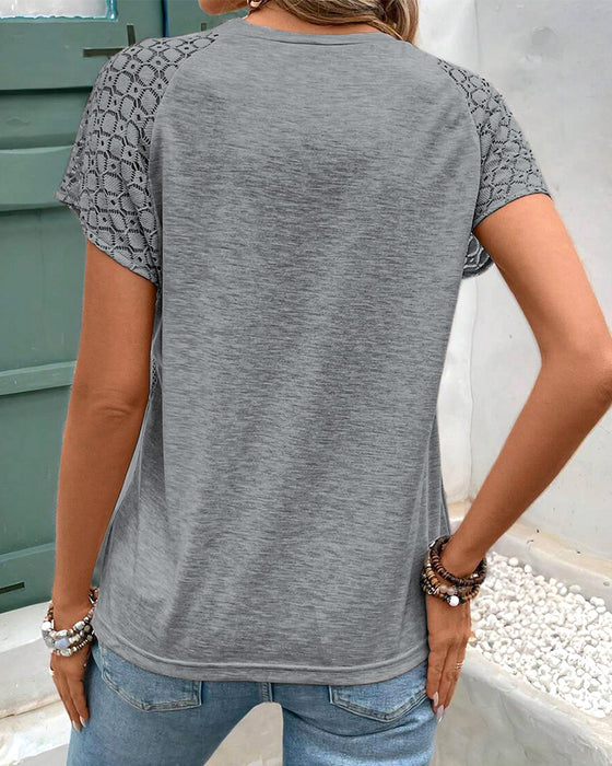 T-Shirt Solide Couleur Creuse Col Rond Slim