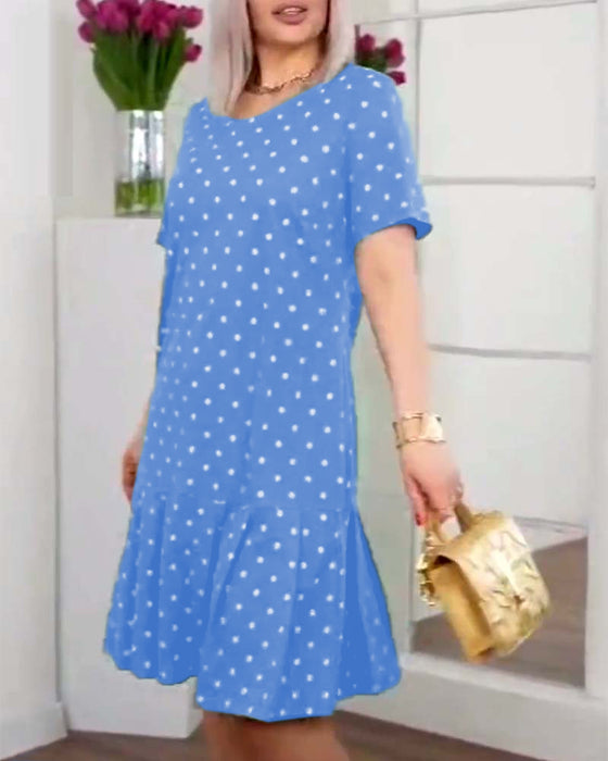Robe décontractée à manches courtes et imprimé à pois
