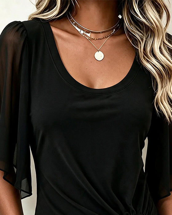 Blouse Col U Unie Décontractée