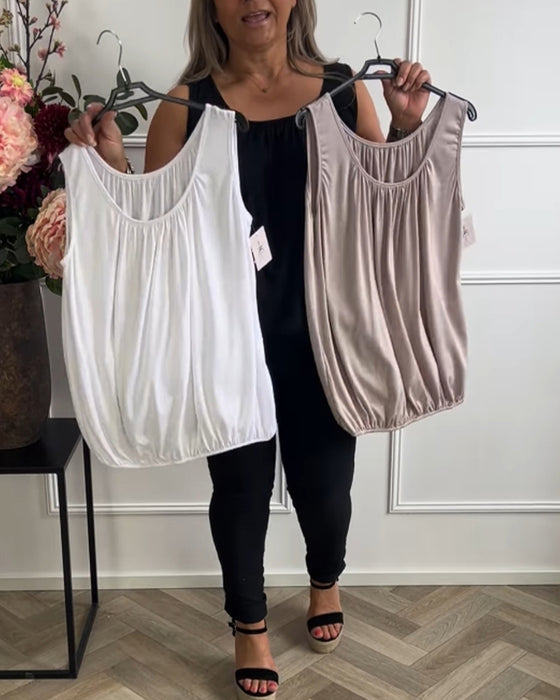 Débardeur Sans Manches Uni Plissé