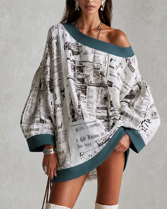 Robe Off-Épaule Manche Chauve-souris Imprimé