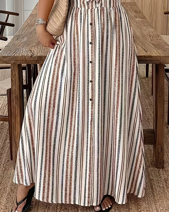 Robe Rayée Manche Courte Revers