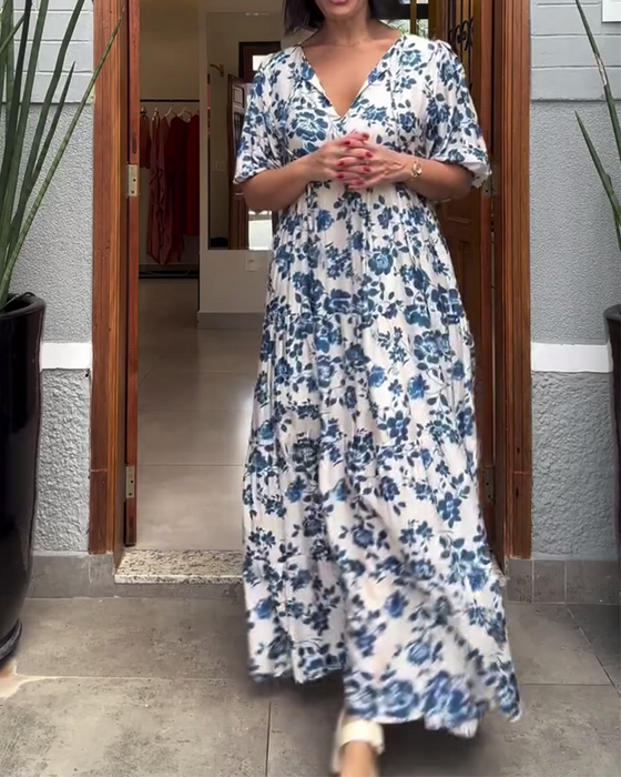 Robe Manches Courtes Imprimé Floral