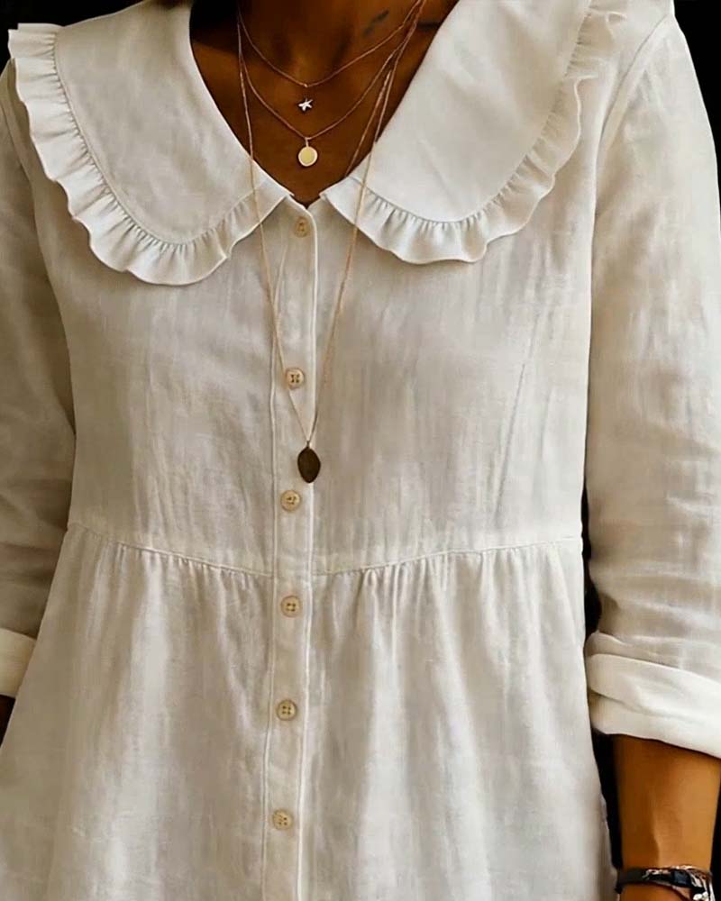 Chemise Col Peter Pan Style Forêt Uni Couleur