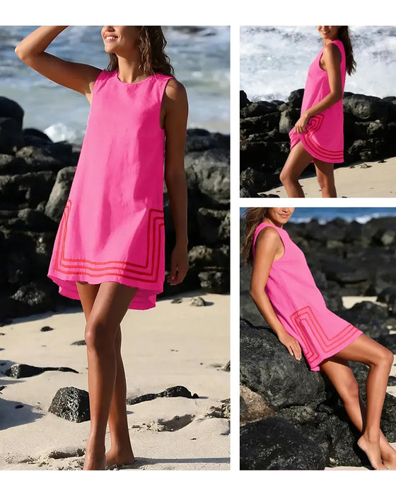 Robes Rayure Sans Manches Droite Court