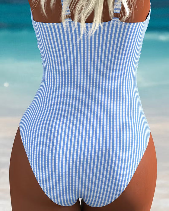 Une Pièce Halter Évidé Rayure