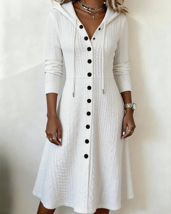 Robe Décontractée Capuche Bouton Coupe A