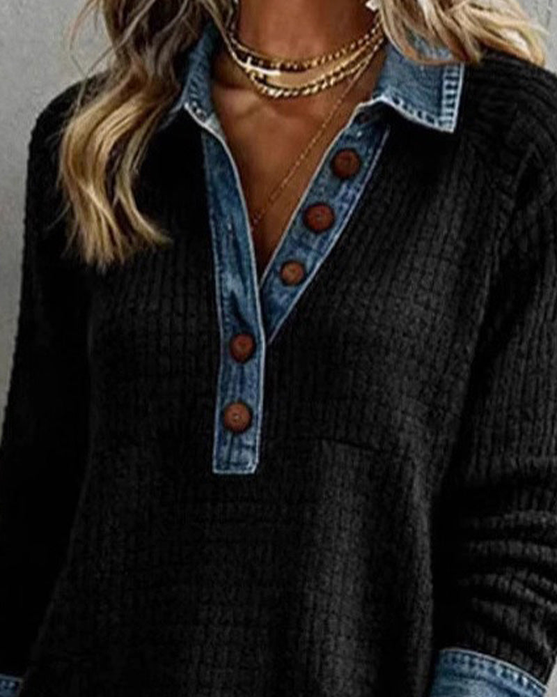 Blouse Col De Chemise Denim Panneau