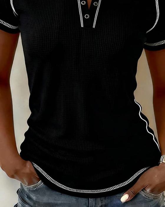 T-Shirt Tissage Gaufre Henley