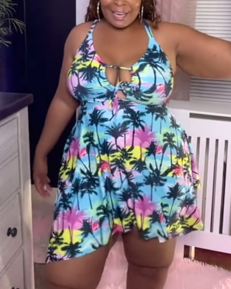 Maillot de bain imprimé floral tropical avec short