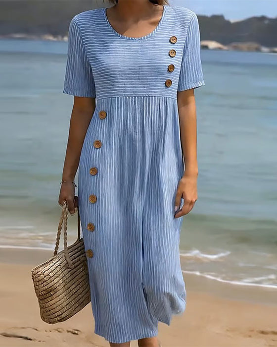 Robe Rayure Fine Bouton Bois