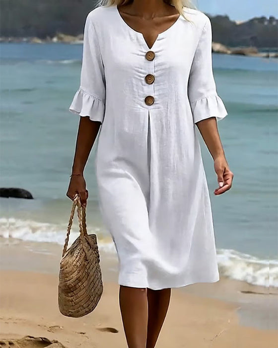 Robe Bouton Manche Volanté 100% Coton