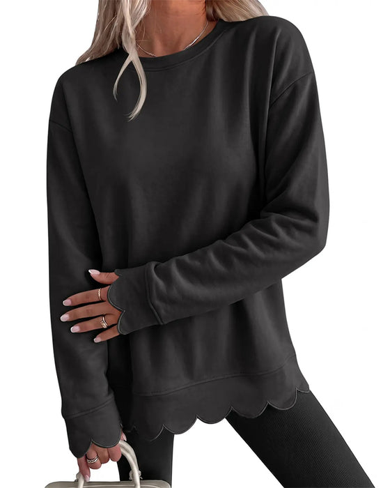 Sweatshirt Scallop Trim Décontracté