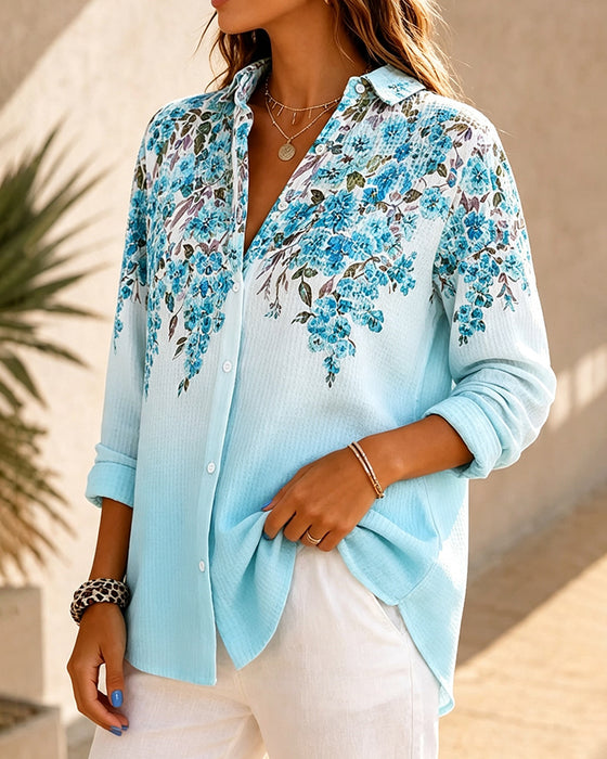 Chemise Élégante Dégradé Fleuri Revers