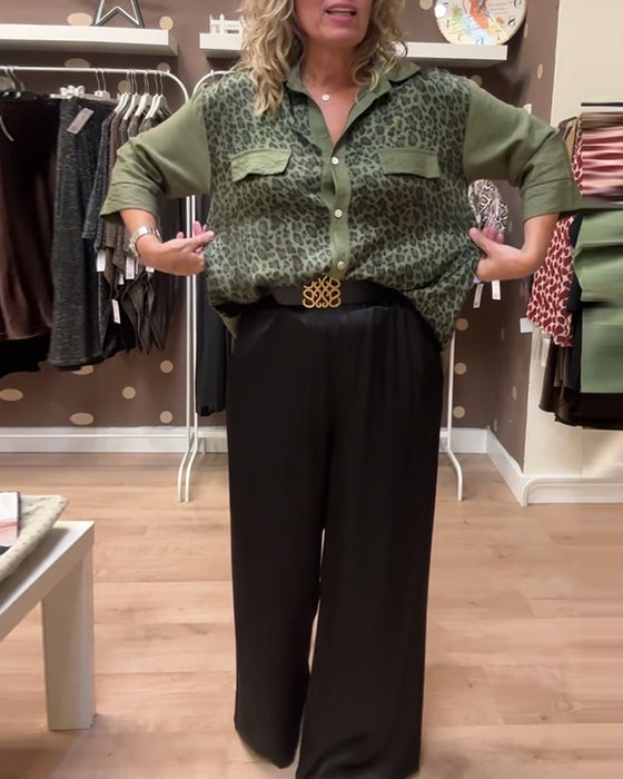 Chemise décontractée boutonnée à imprimé léopard à revers